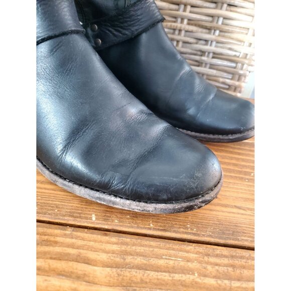 Vintage Frye Black Leather Knee-High Boots With Buckle & Zipper Detail Size 8 - Picture 3 of 10